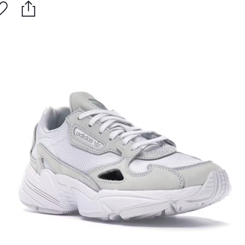 Women white adidas falcon sneaker, leather mesh lace up shoe footwear